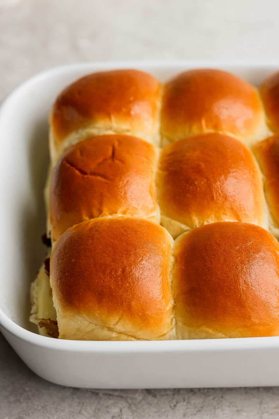 Pulled pork sliders after baking.