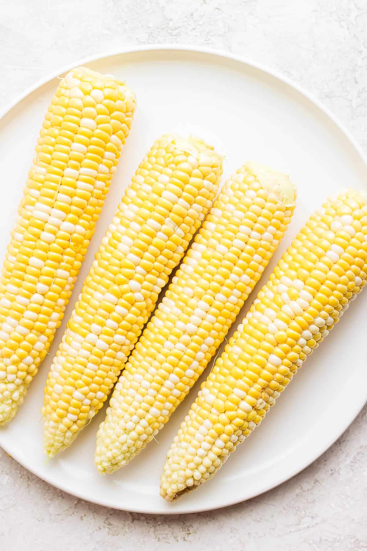 Plate of shucked corn. 