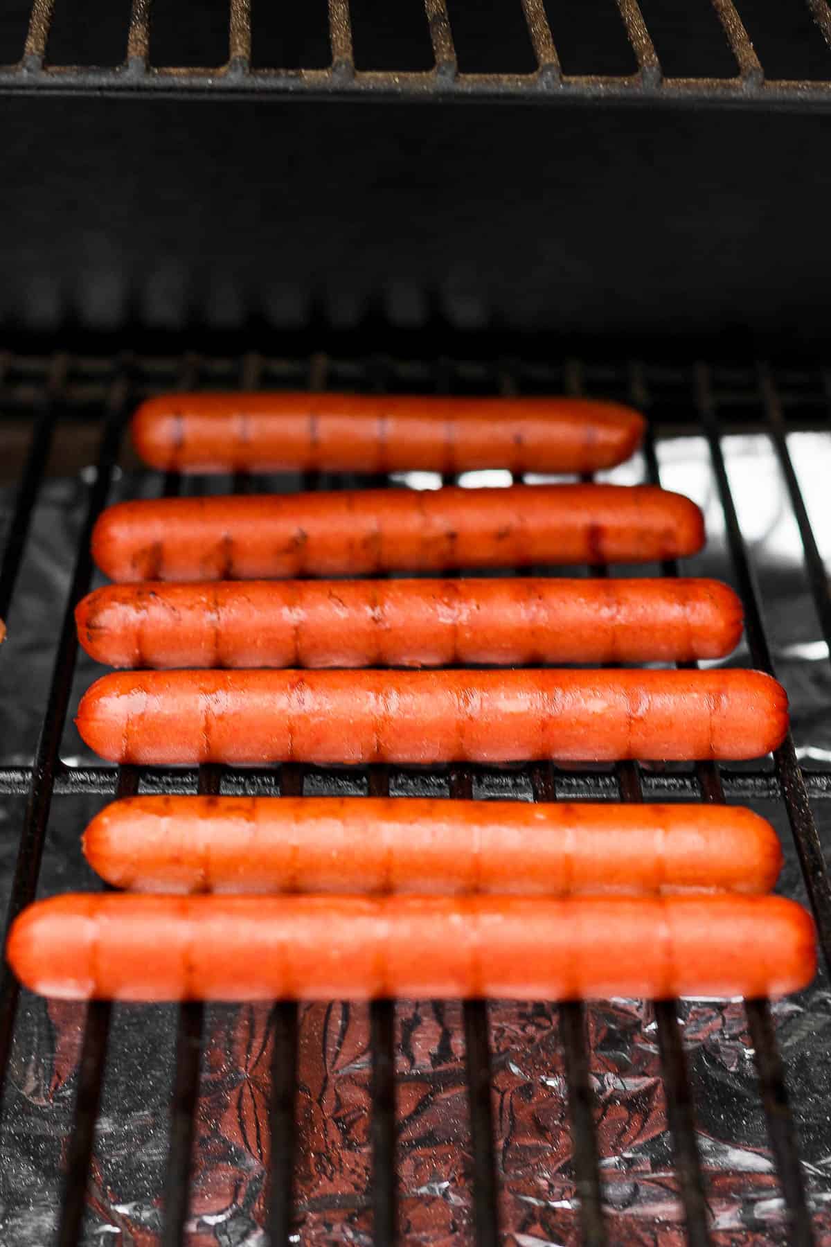 Hot Dogs on a smoker.