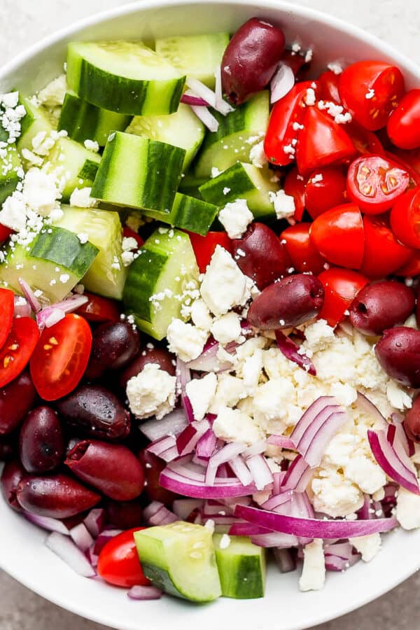 Bowl of Greek Cucumber Salad.