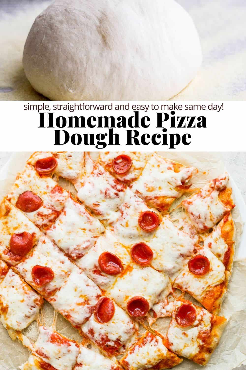 Pinterest image for homemade pizza dough.