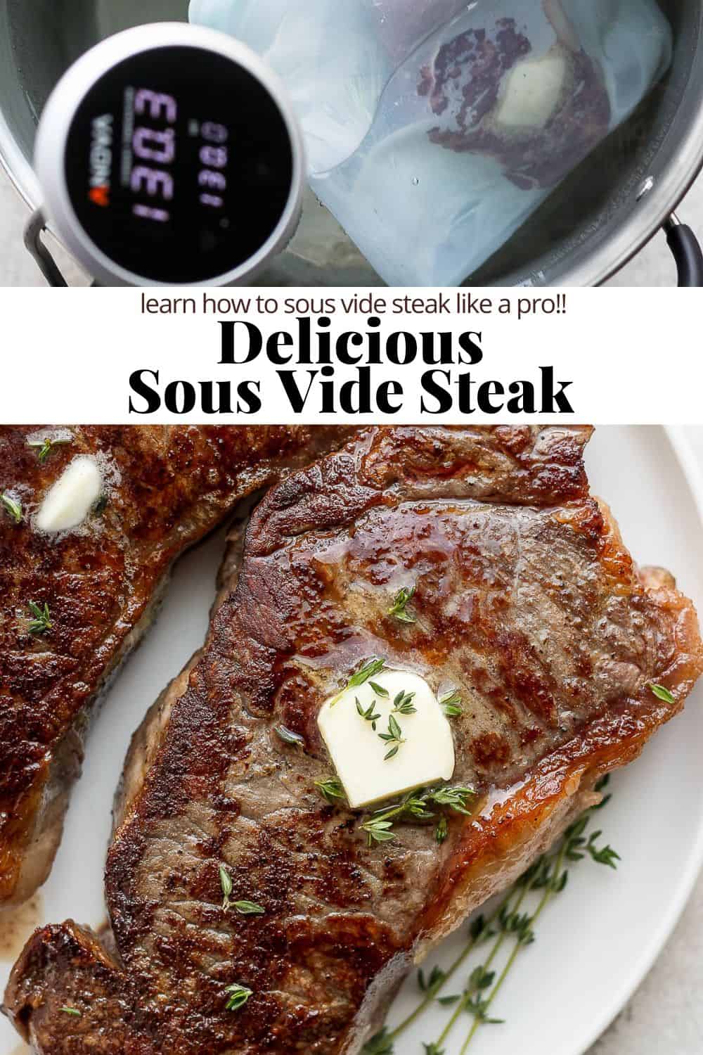 Pinterest image for a delicious sous vide steak.