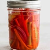 Jar of quick pickled vegetables.
