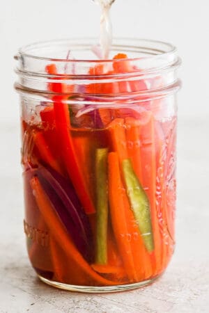 Jar of quick pickled vegetables.