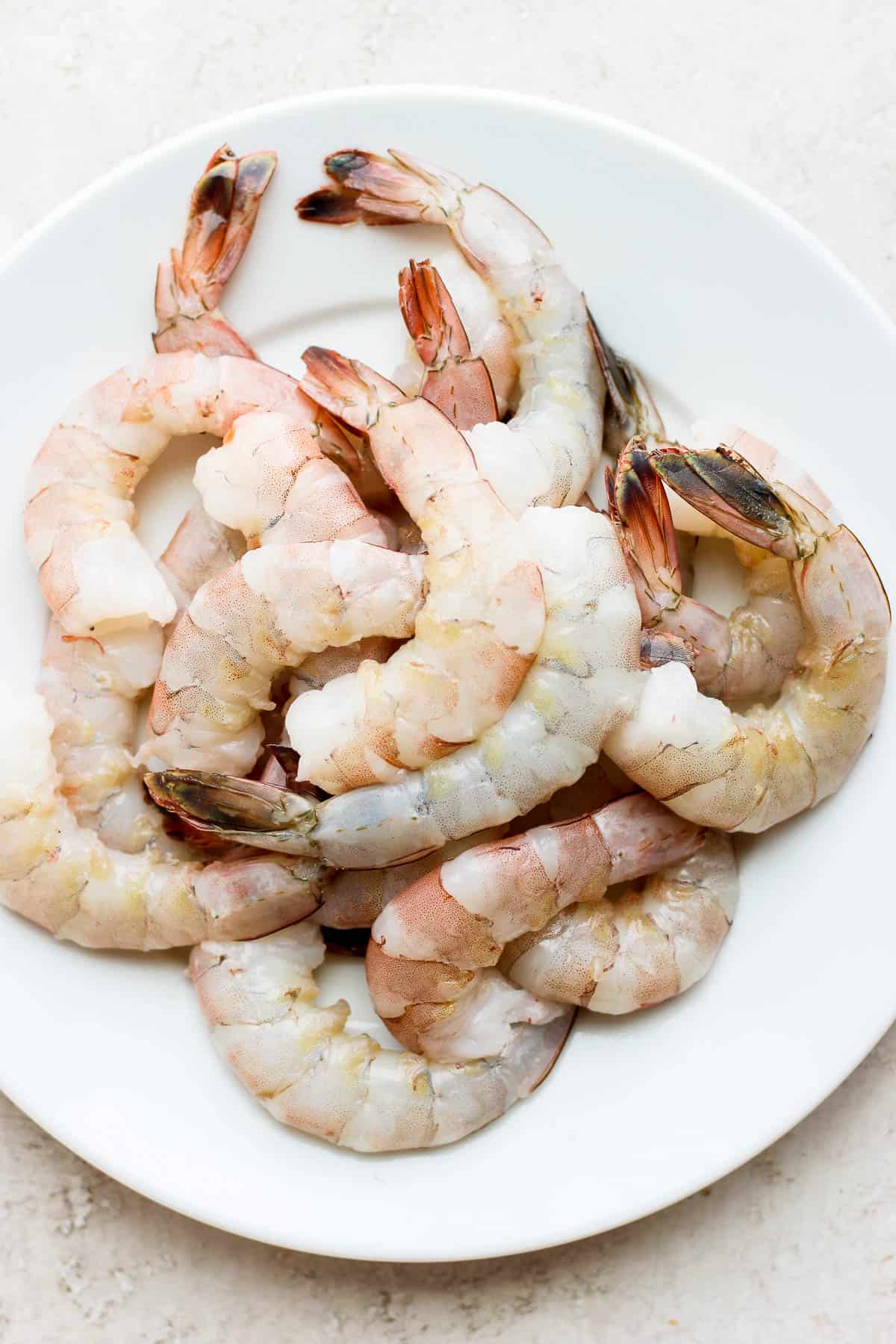 Raw shrimp with shells removed.