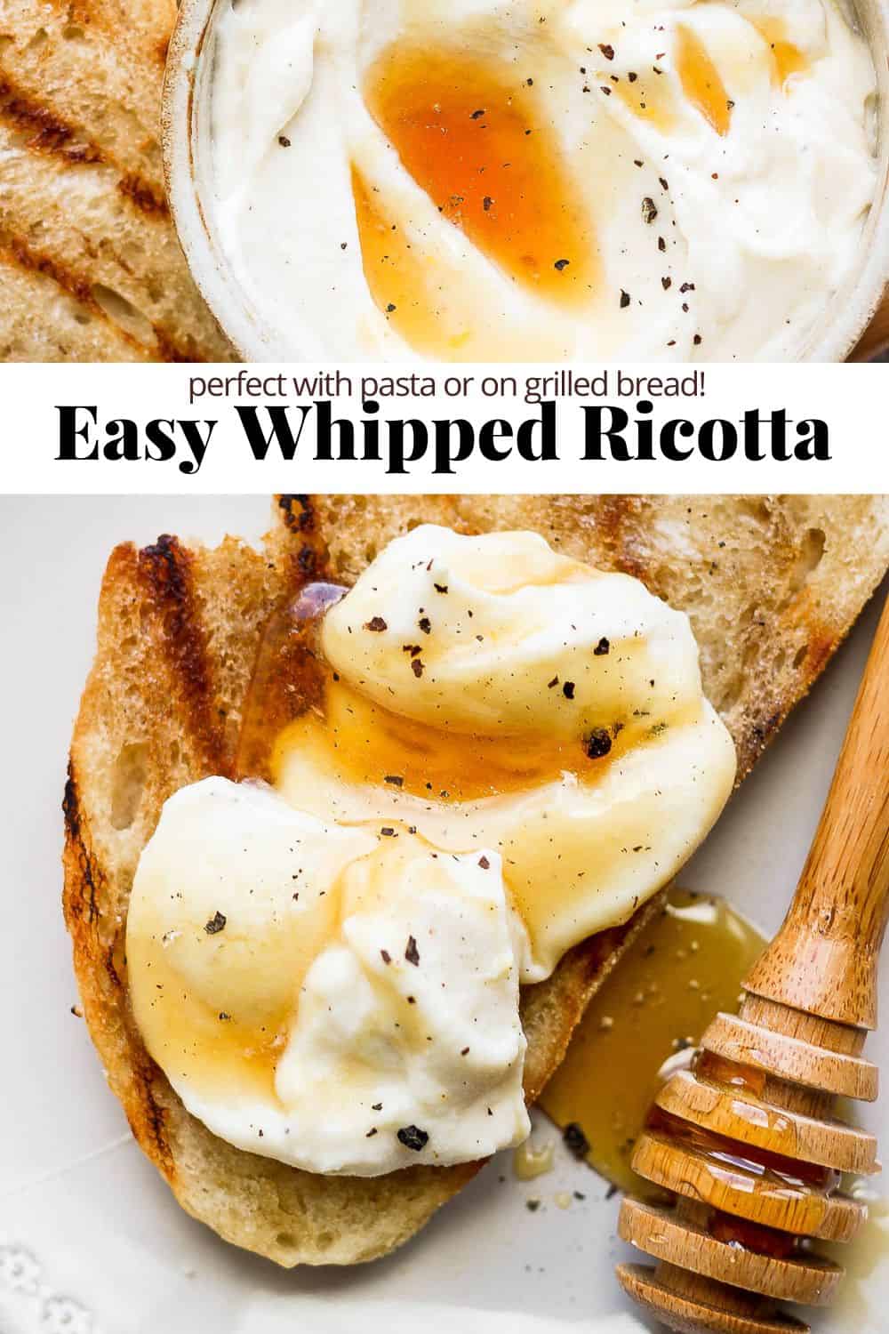 Pinterest image for whipped ricotta.