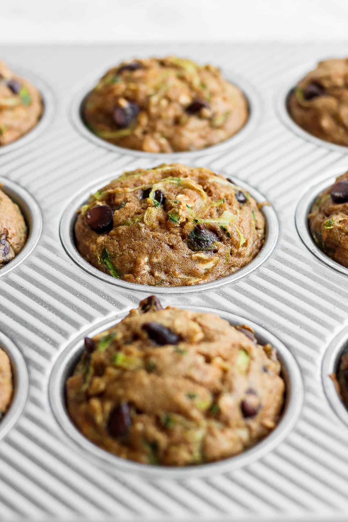 Baked muffins in muffin tins.