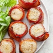 Bacon wrapped scallops (oven and grill).