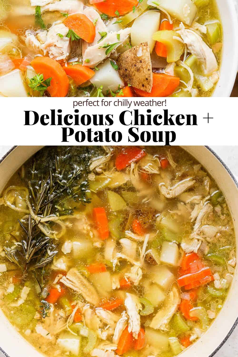 Pinterest image for chicken potato soup.