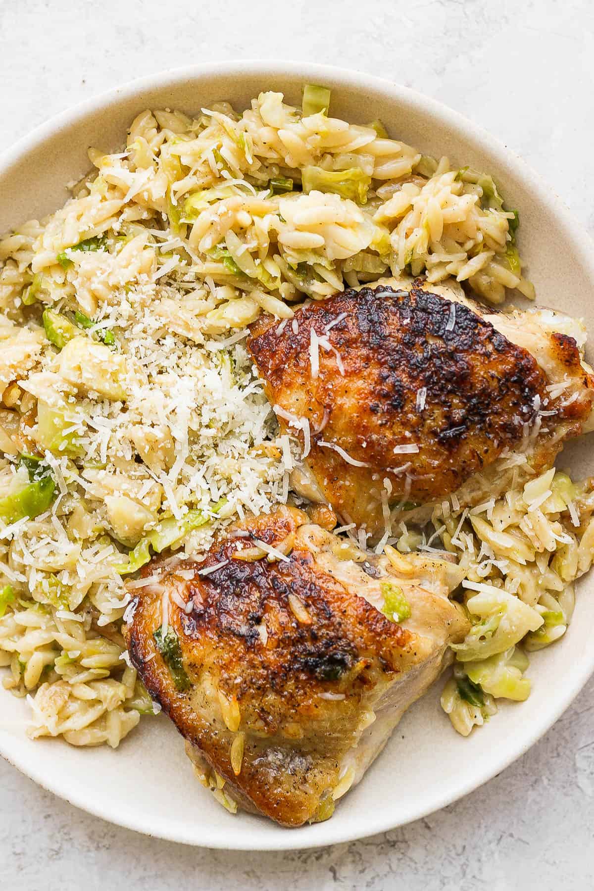 An easy one skillet parmesan chicken orzo recipe.