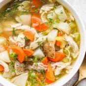 Bowl of chicken potato soup.