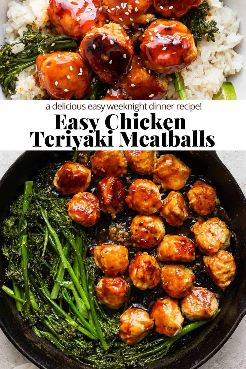 Pinterest image for easy chicken teriyaki meatballs.