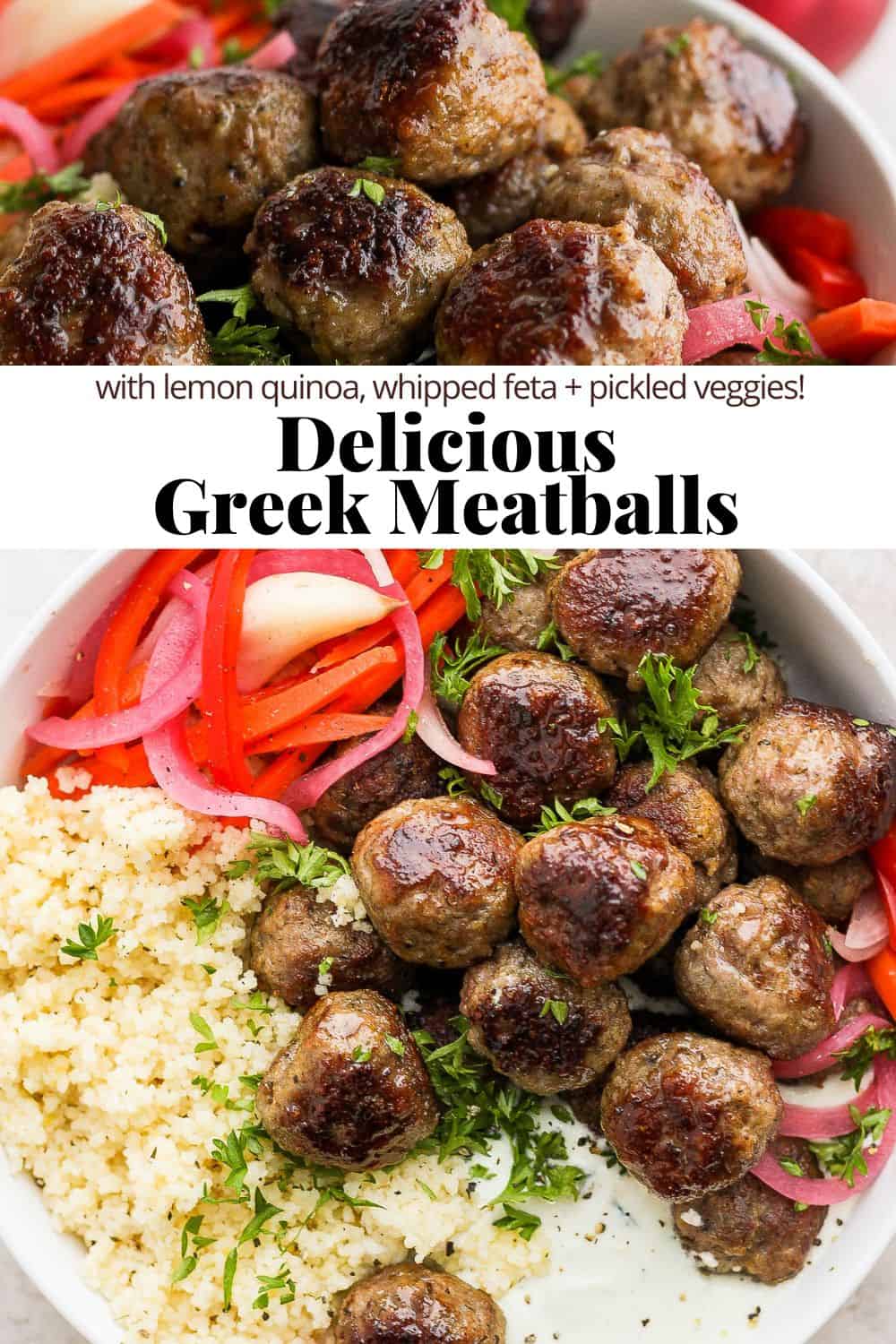Pinterest image for Greek meatballs.