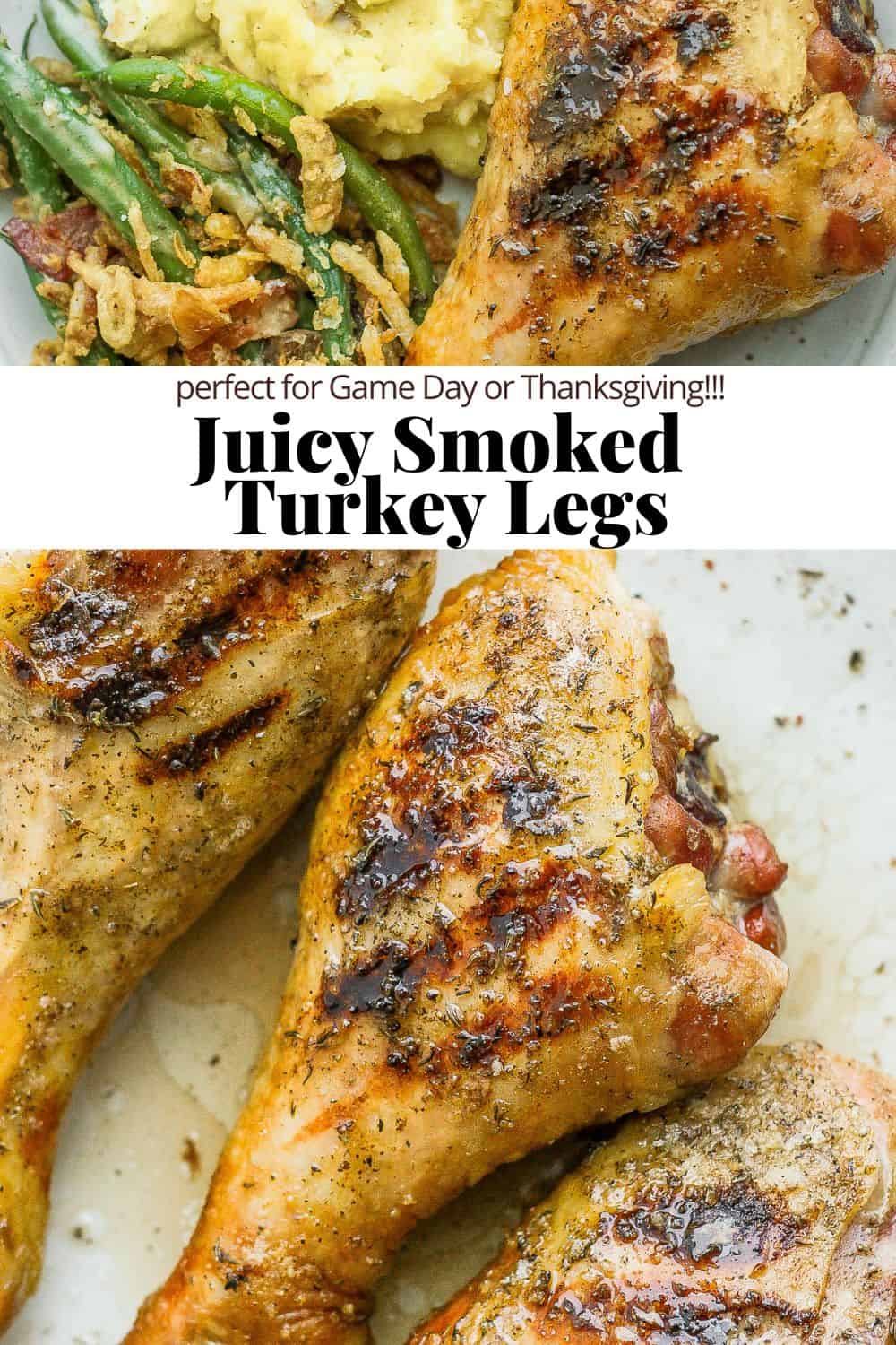 Pinterest image for smoked turkey legs.