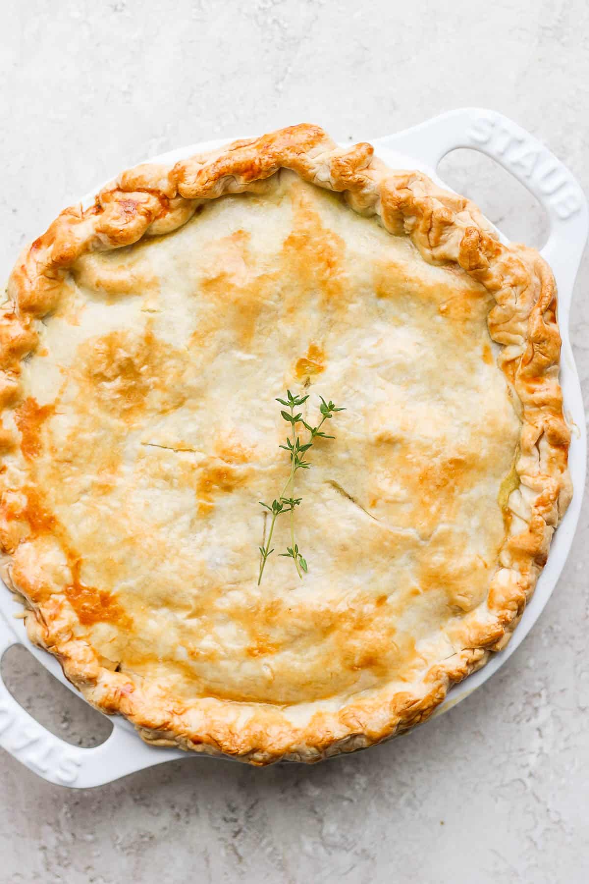A perfectly browned turkey pot pie.