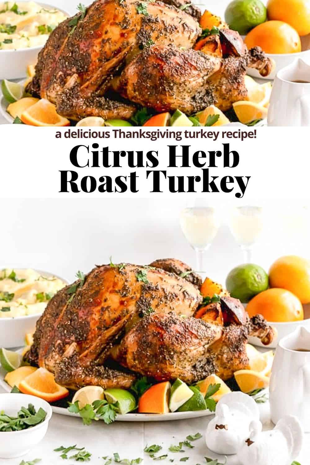 Pinterest image for an herb citrus roasted turkey.