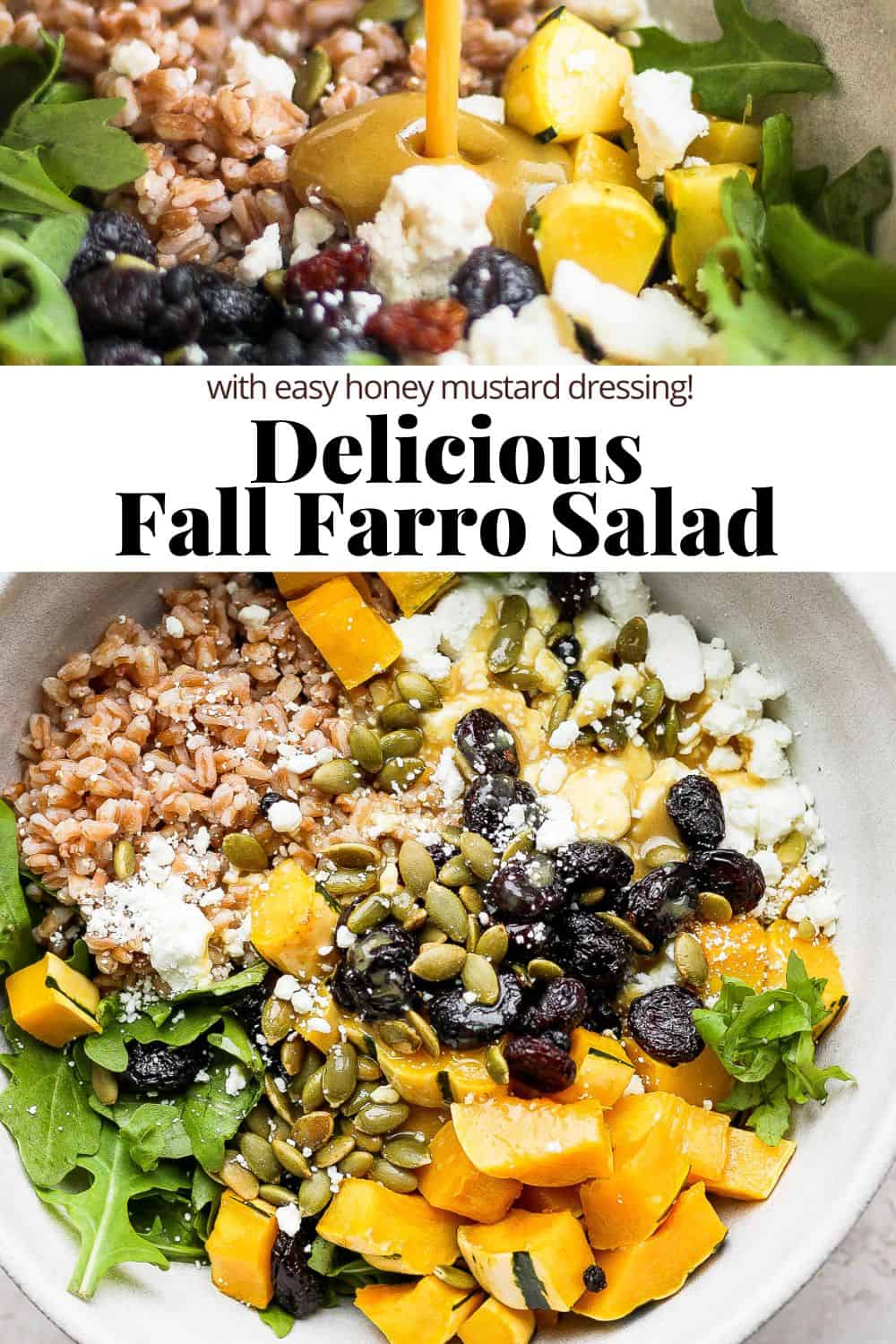 Pinterest image for a delicious fall farro salad.