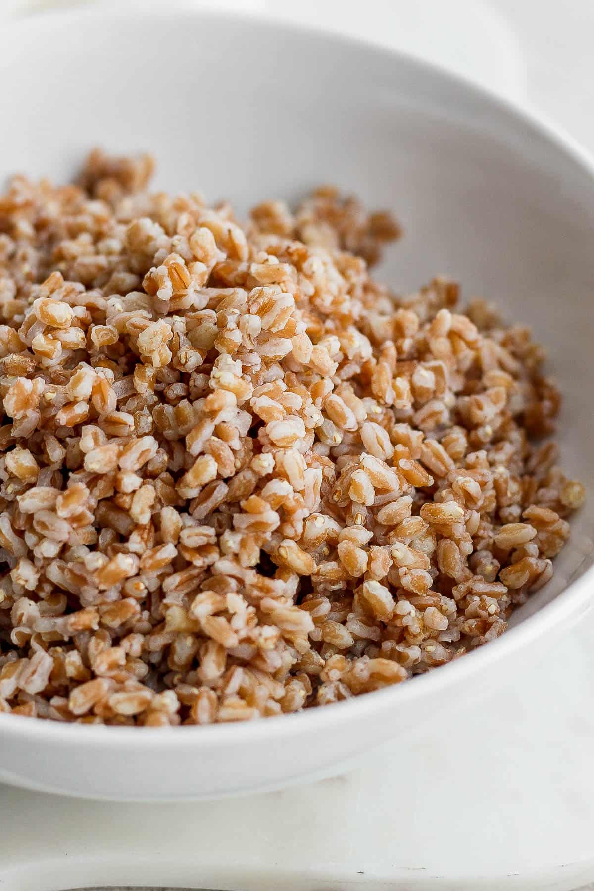 Cooked farro in a bowl.