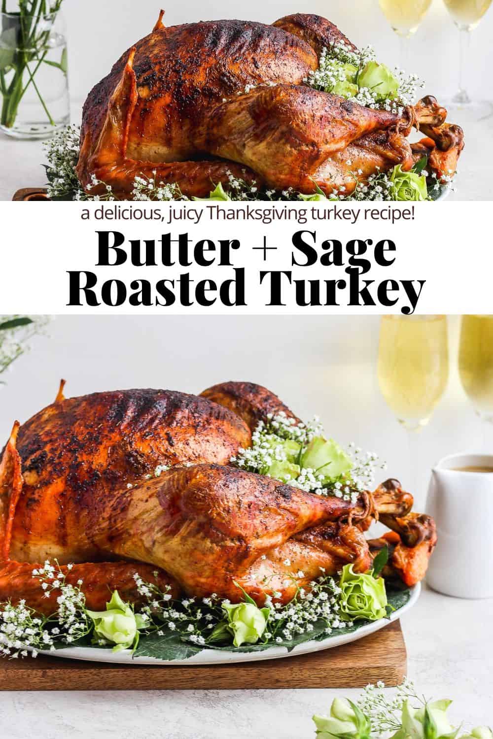 Pinterest image for butter and sage roasted turkey.