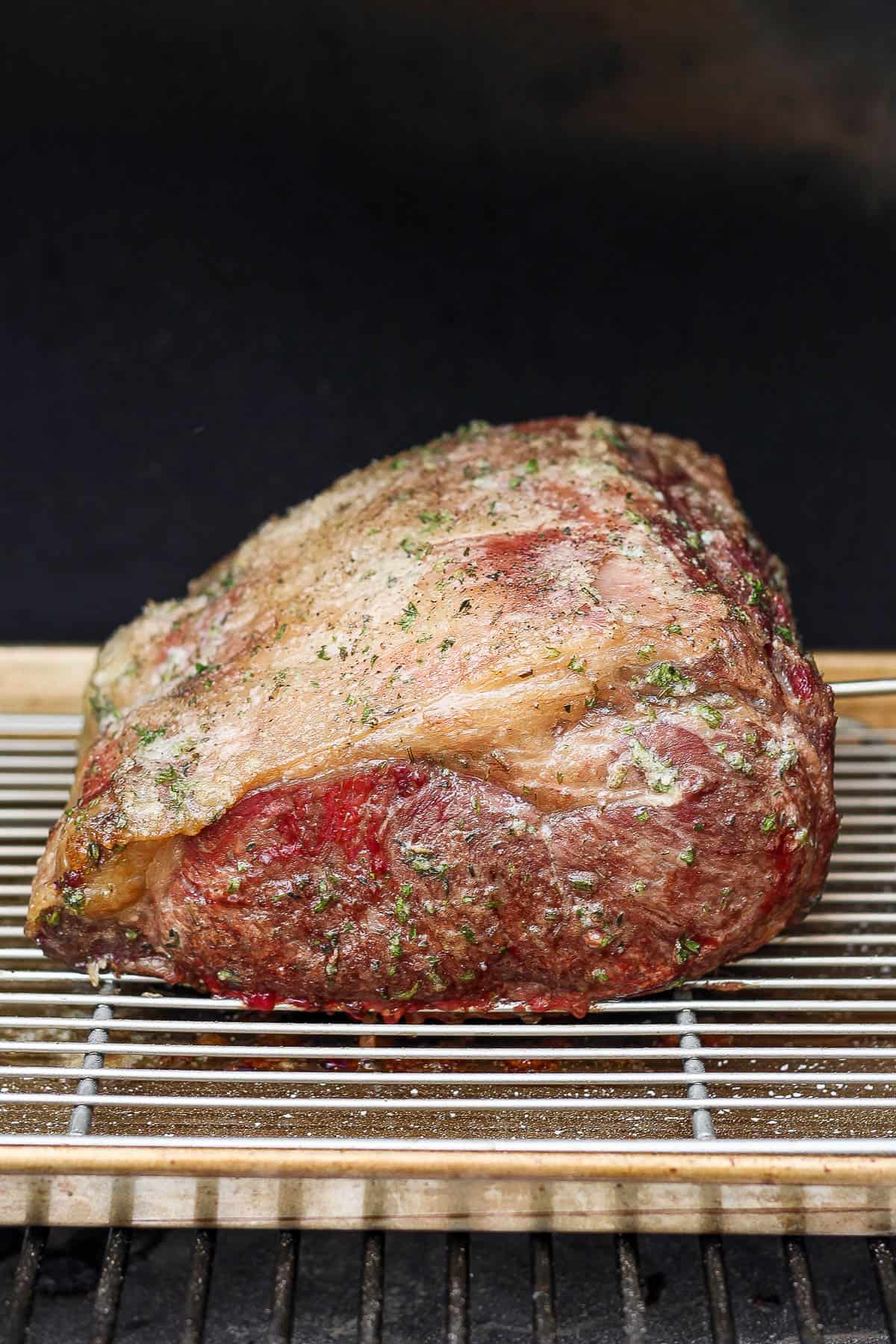 Smoked prime rib on the smoker.