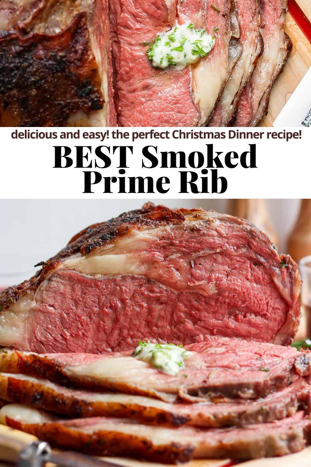 Pinterest image for the best smoked prime rib.