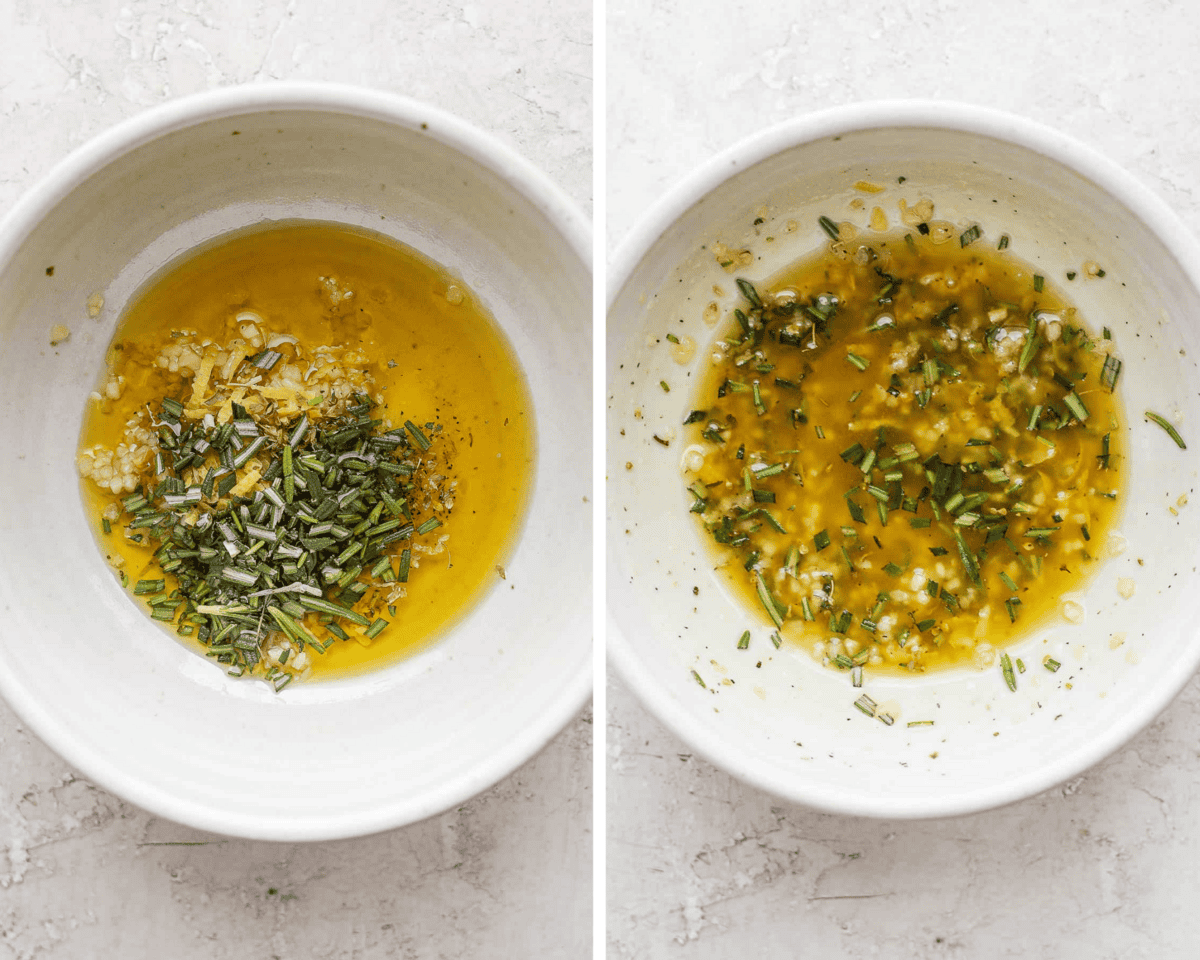 Mariande ingredients unmixed and mixed in a small bowl.