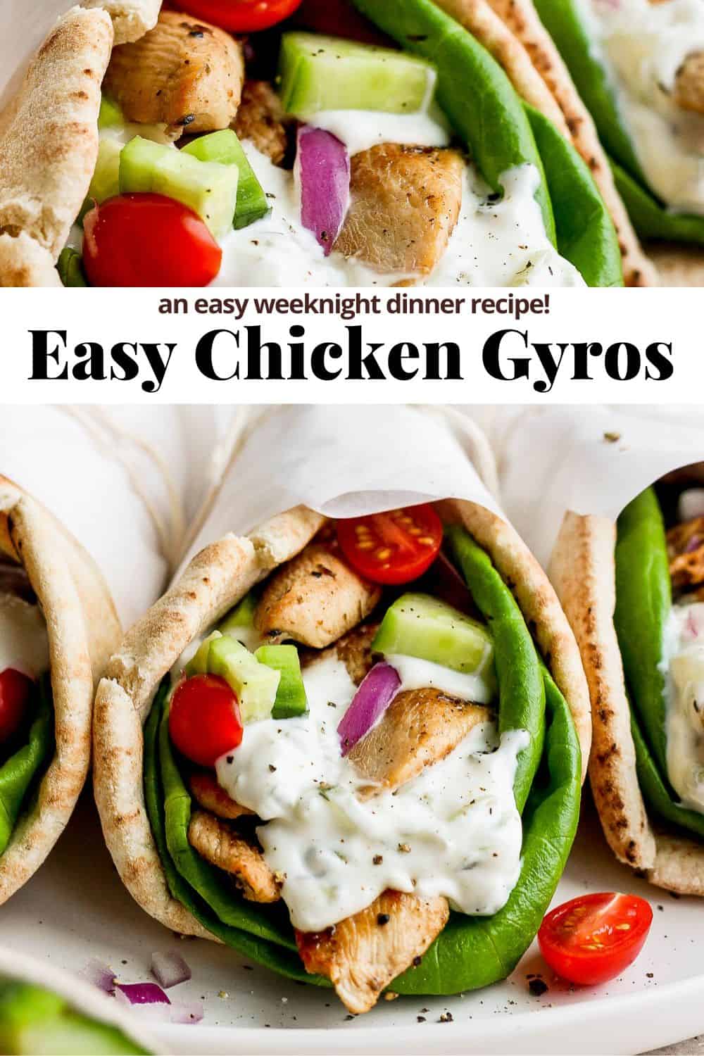 Pinterest image for easy chicken gyros.