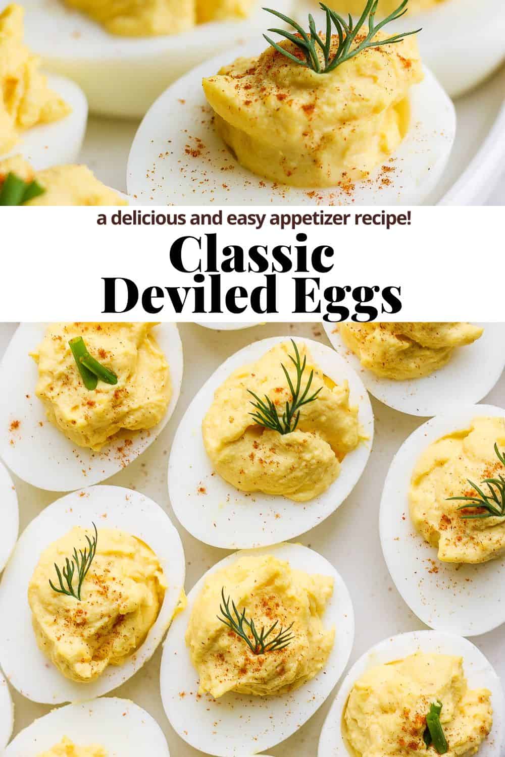 Pinterest image for classic deviled eggs.