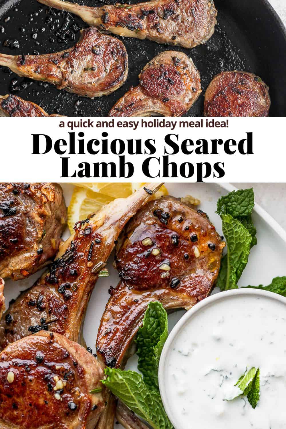 Pinterest image of seared lamb chops.