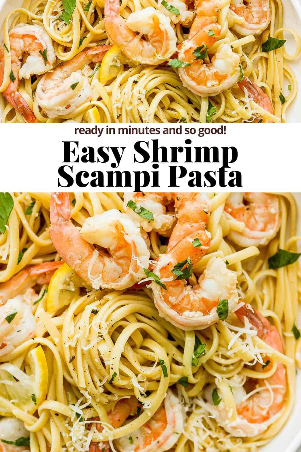 Pinterest image for shrimp scampi pasta.