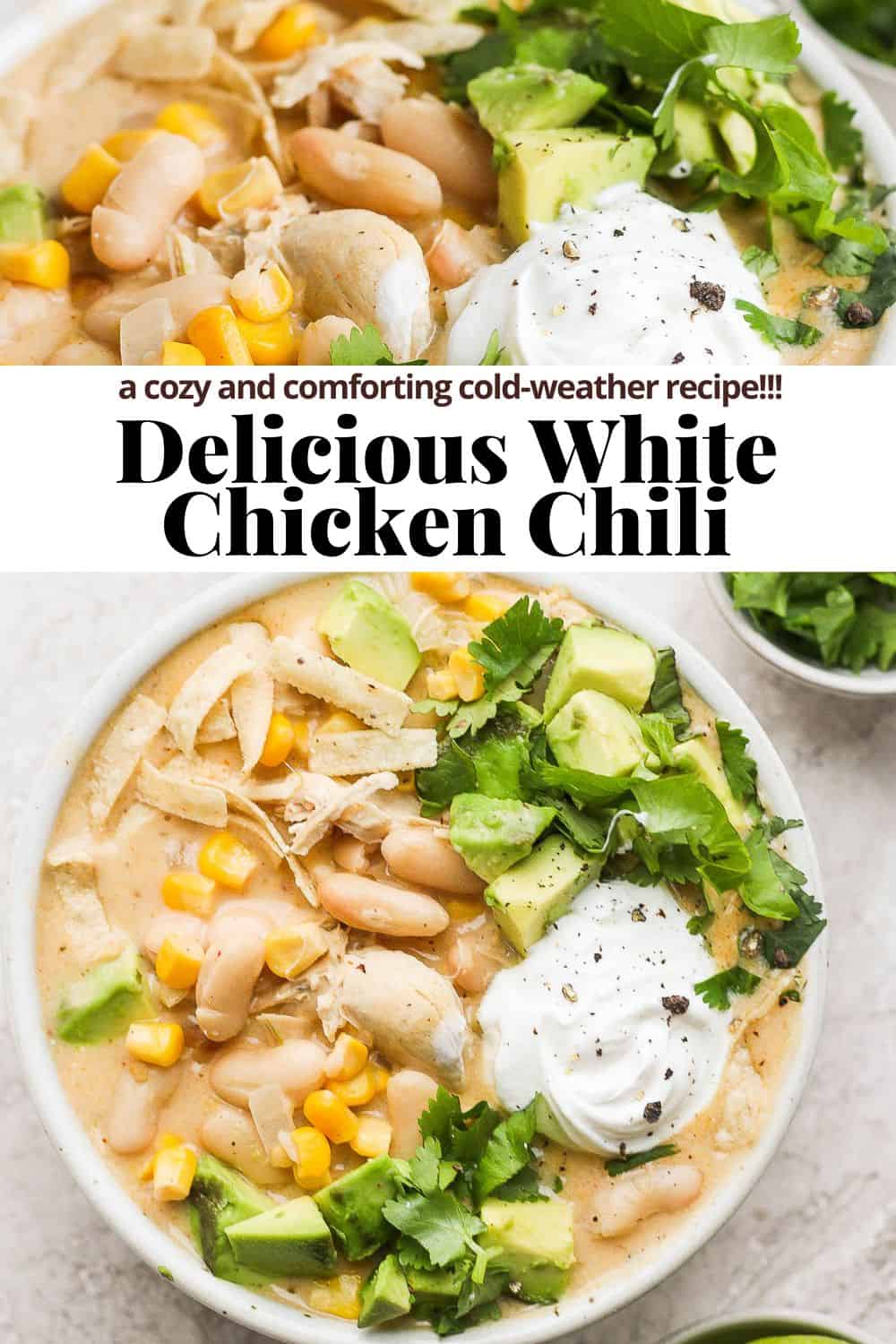 Pinterest image of white chicken chili.