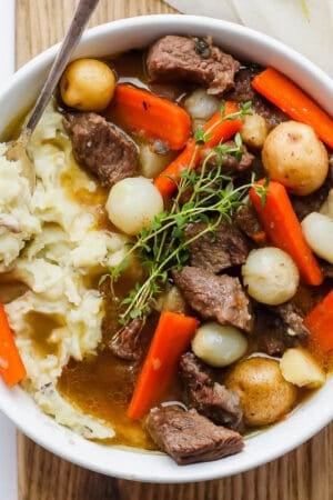 A bowl of comforting Irish beef stew.