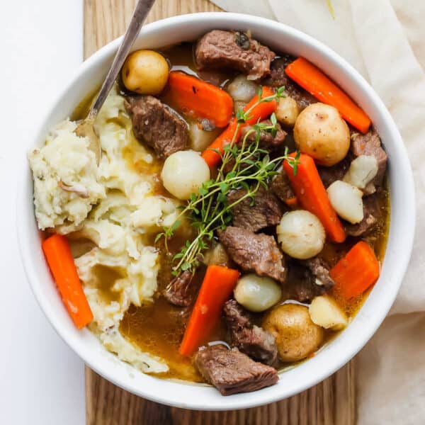 A bowl of comforting Irish beef stew.