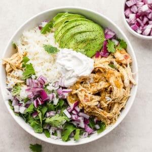 Salsa verde chicken recipe as a rice bowl.