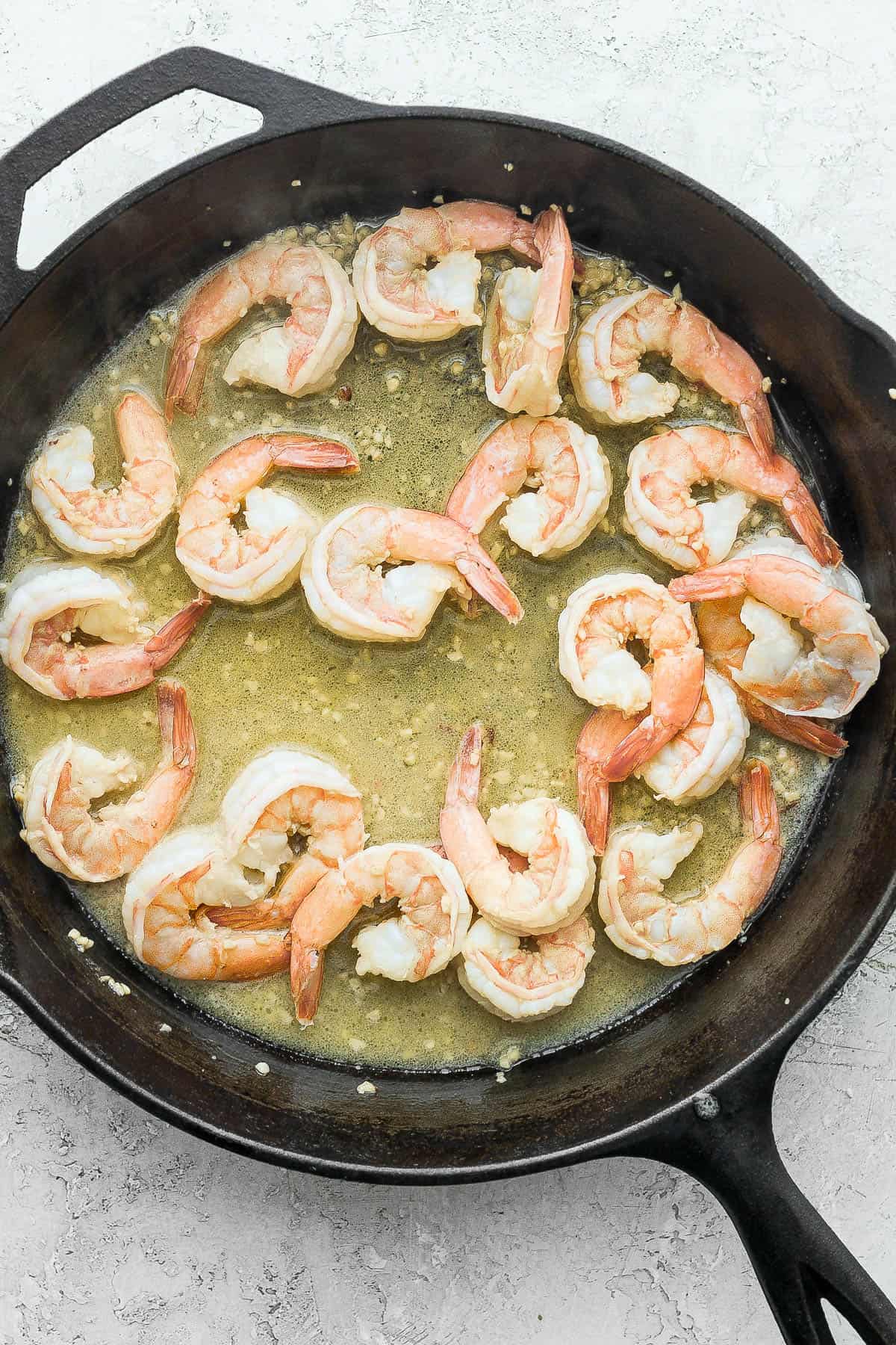 Shrimp added to the pan and cooked for a few minutes.