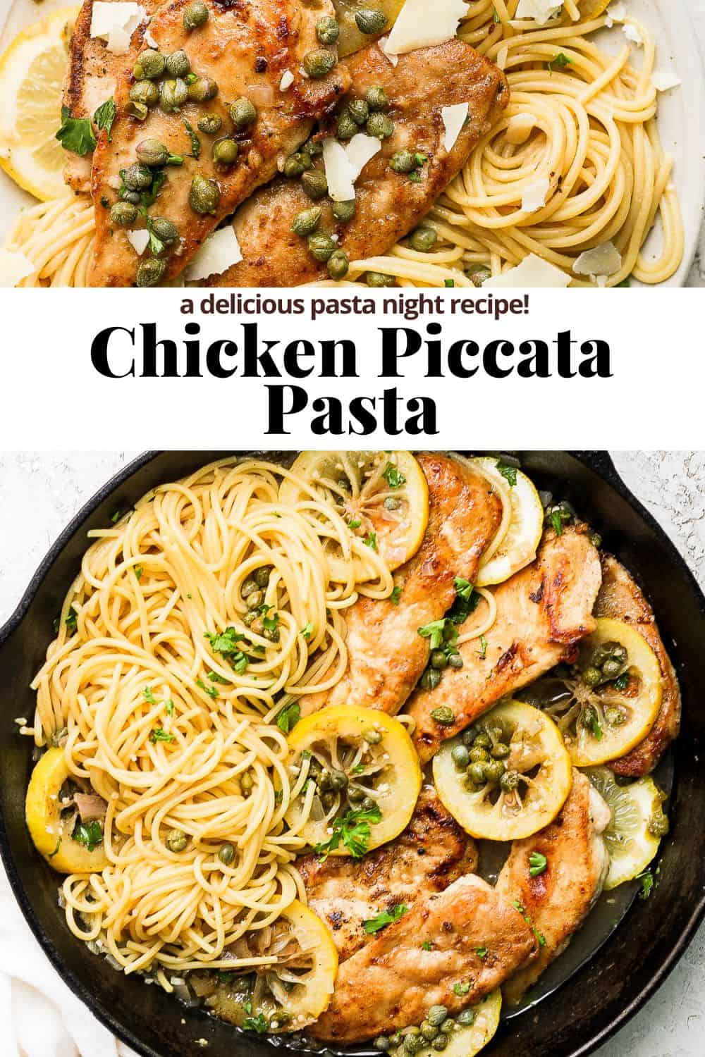 Pinterest image for chicken piccata pasta.