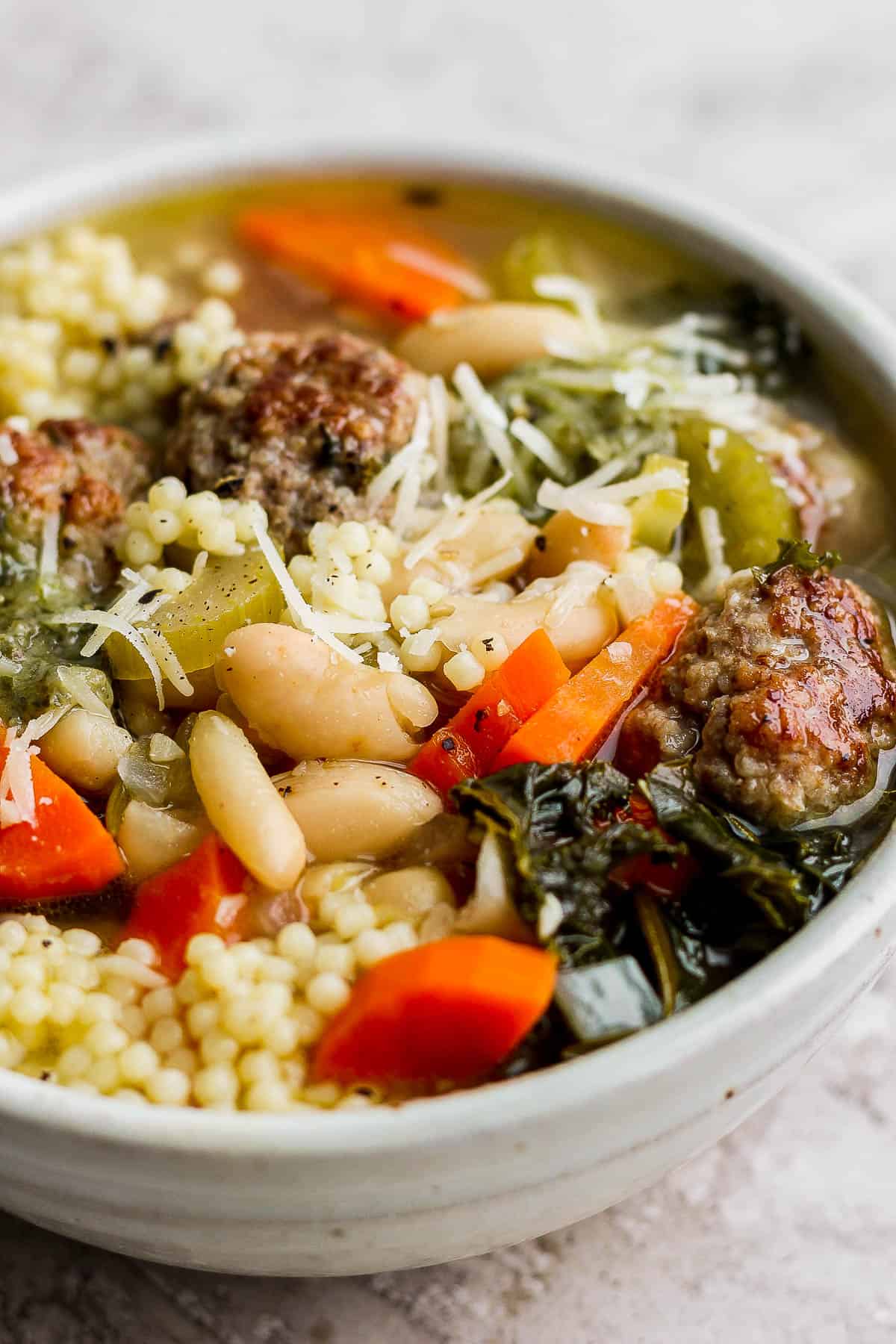 Another image of the best Italian wedding soup with all the toppings.