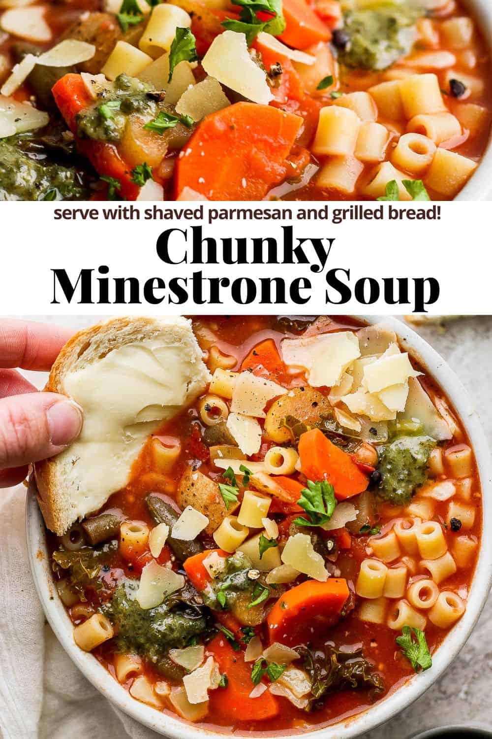 Pinterest image for minestrone soup.