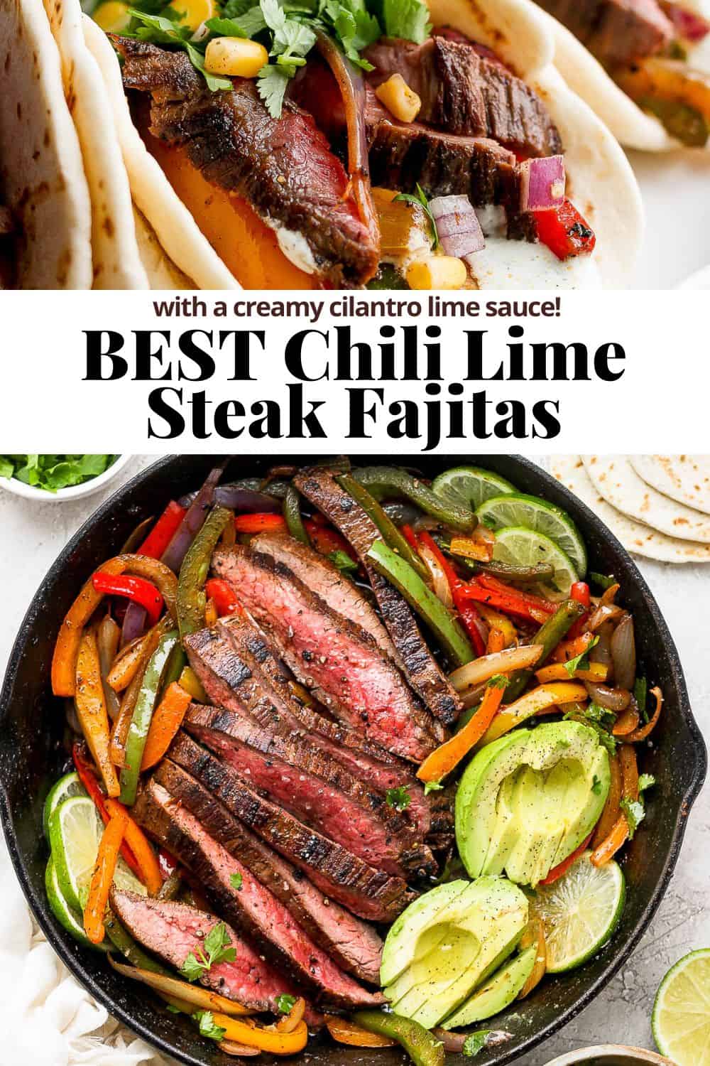 Pinterest image for steak fajitas.