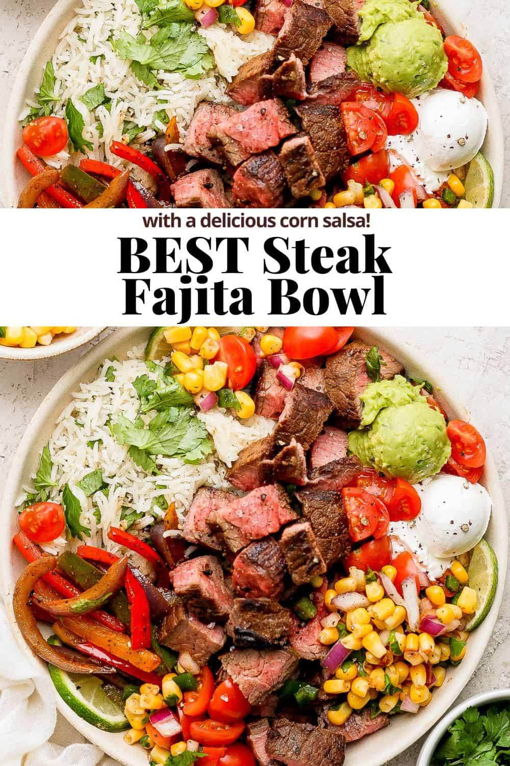 Pinterest image for steak fajita bowls.