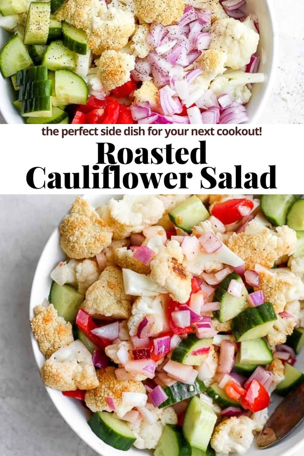 Pinterest image for roasted cauliflower salad.