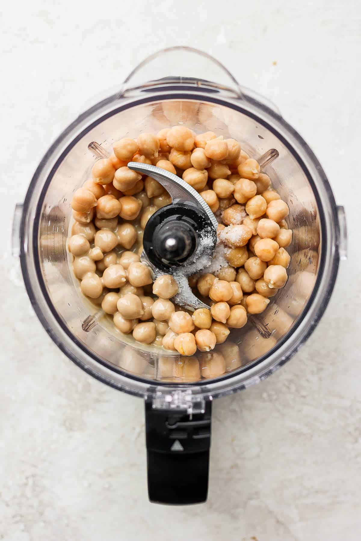 All the ingredients in a food processor before blending.