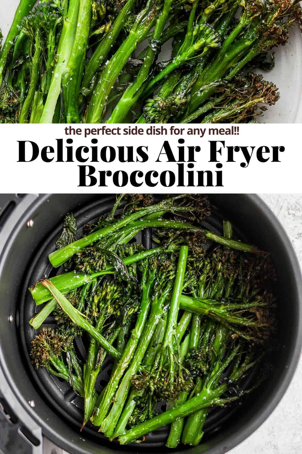 Pinterest image for air fryer broccolini.