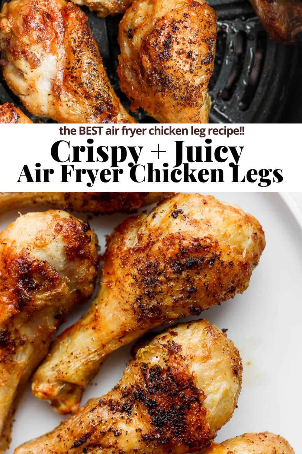 Pinterest image for air fryer chicken legs.