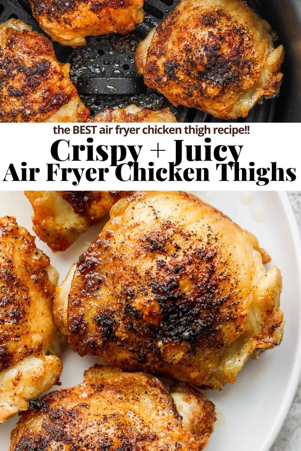 Pinterest image for air fryer chicken thighs.
