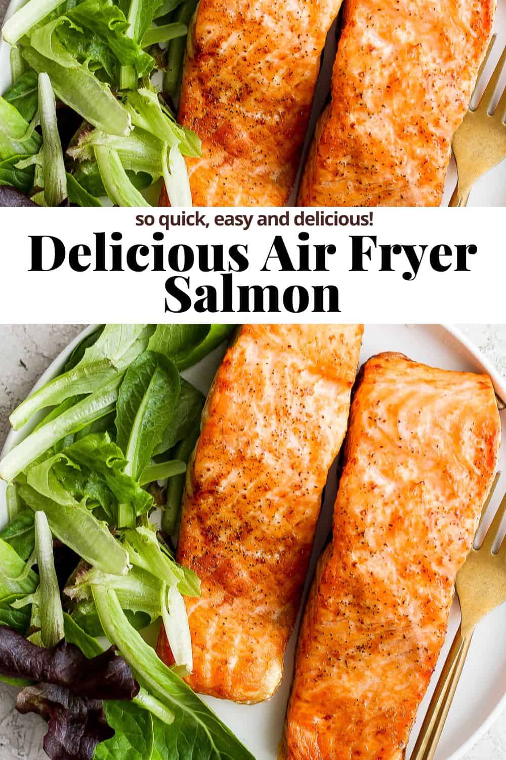 Pinterest image for air fryer salmon.