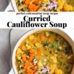 Pinterest image for curried cauliflower soup.