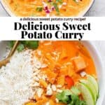 Pinterest image for sweet potato curry.
