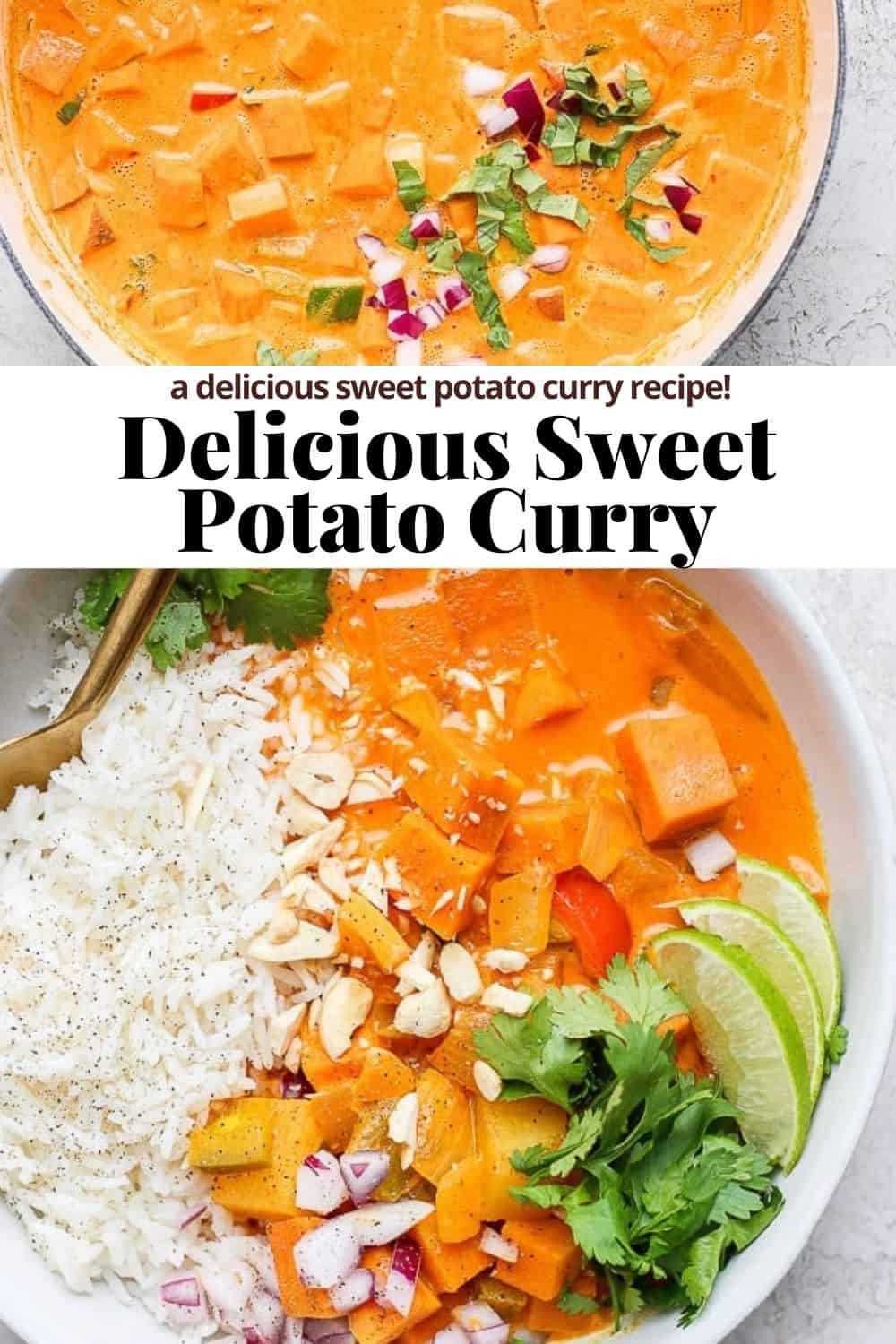 Pinterest image for sweet potato curry.