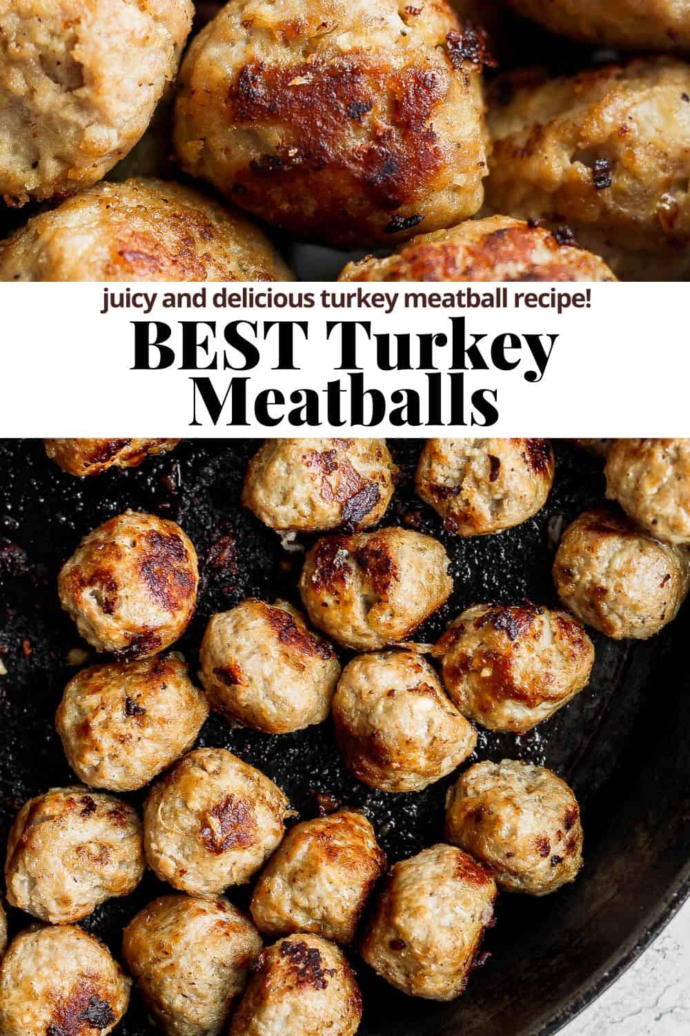 Pinterest image for turkey meatballs.